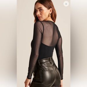 Long Sleeve Mesh Black Bodysuit